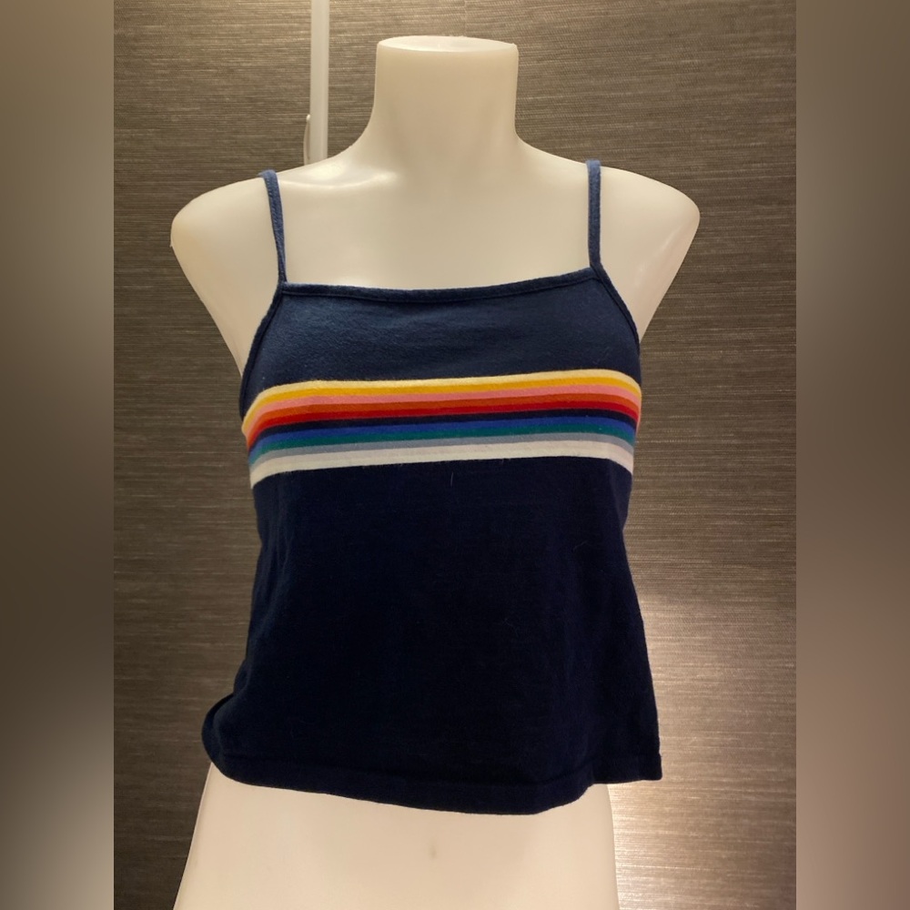 Navy Blue Rainbow Stripe Women's Top Brandy Melville